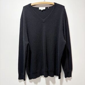 White + Warren Men 70% Wool 30% Cashmere V Neck Black Sweater Size XL Soft Cozy